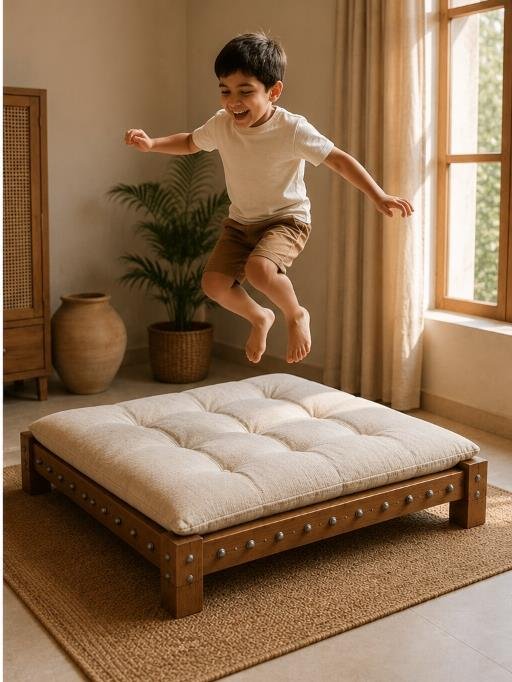 Child jumping and bouncing on the Trampobed